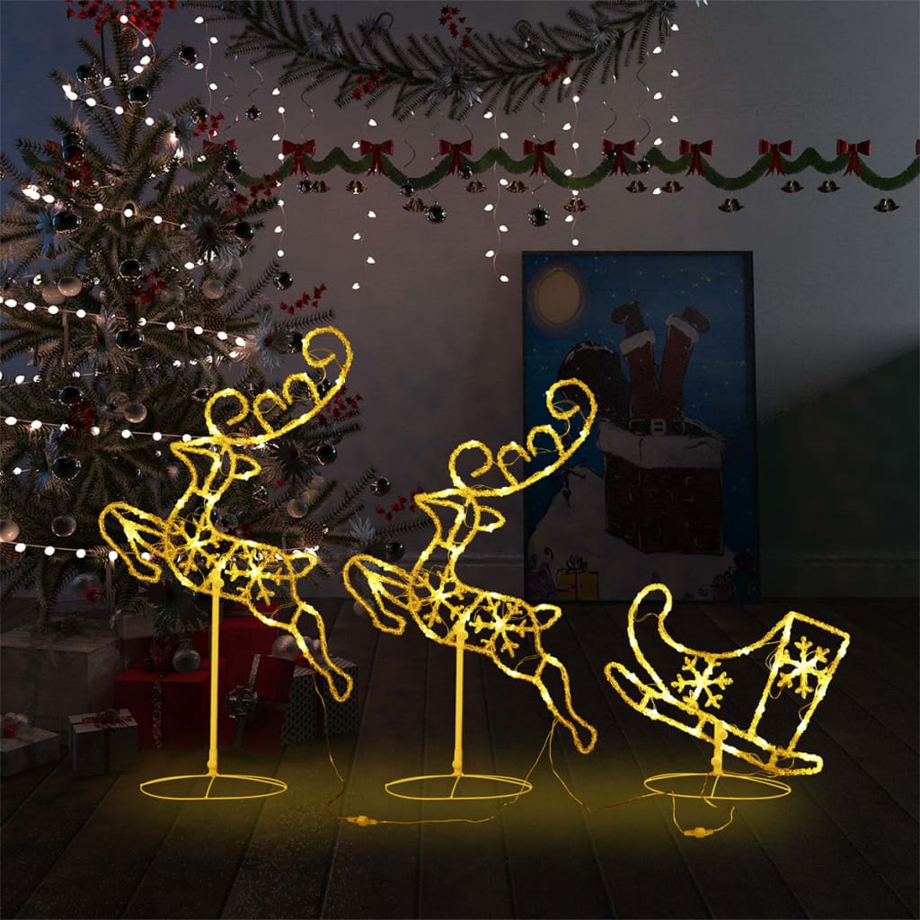 vidaXL Christmas Decoration Reindeer and Sleigh Christmas Lighting Acrylic-5