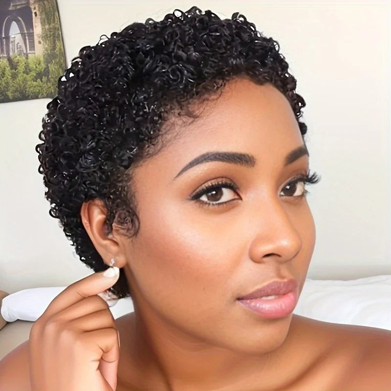 Short Afro Curly Human Hair Wig