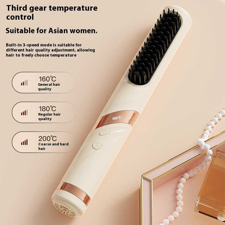 NNEDSZ Purple Portable USB Rechargeable Cold Wind Ionic Hair Straightening Brush, Multi-Functional Hair Straightener and Curler, Lightweight and Travel-Friendly