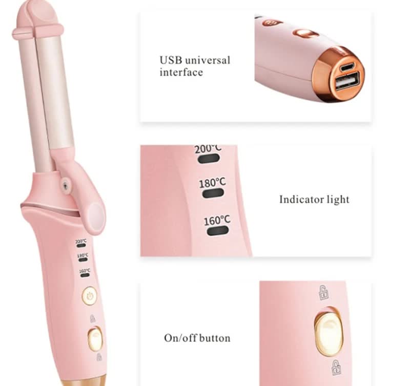 NNEDSZ Red Mini Cordless Hair Curler with Adjustable Heat Settings and USB Charging