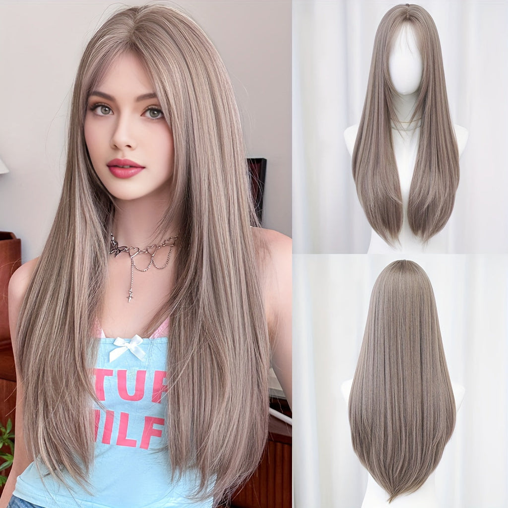 WIGS Light Brown Straight Synthetic Wig